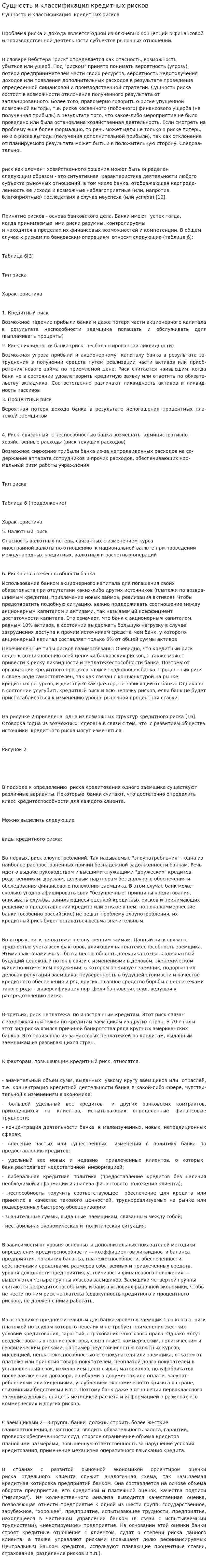 Сущность и классификация кредитных рисков