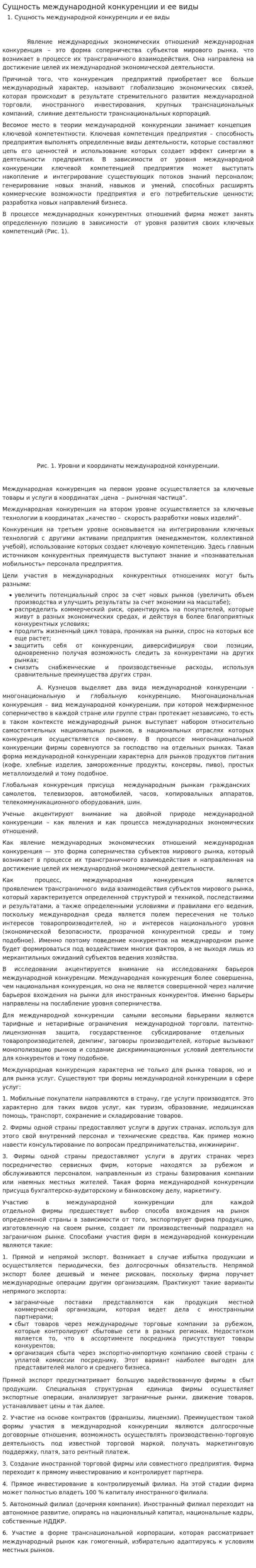 Сущность международной конкуренции и ее виды