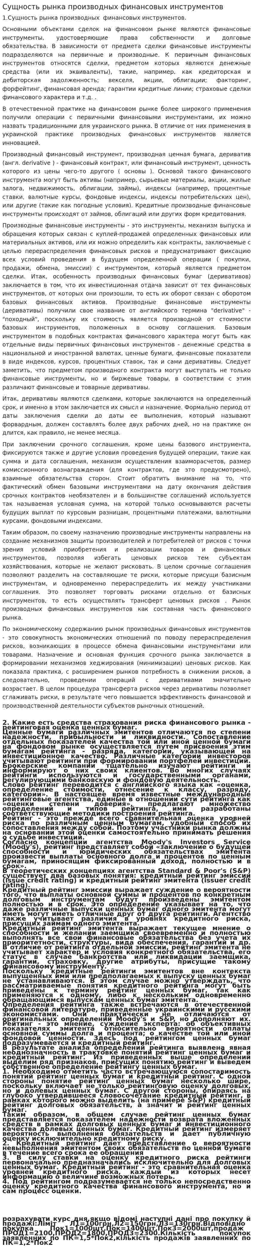 Сущность рынка производных финансовых инструментов