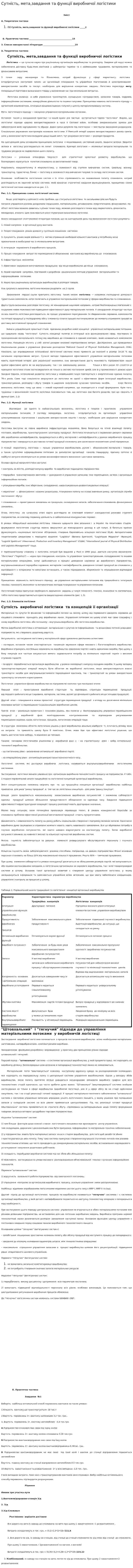 Сутність, мета,завдання та функції виробничої логістики
