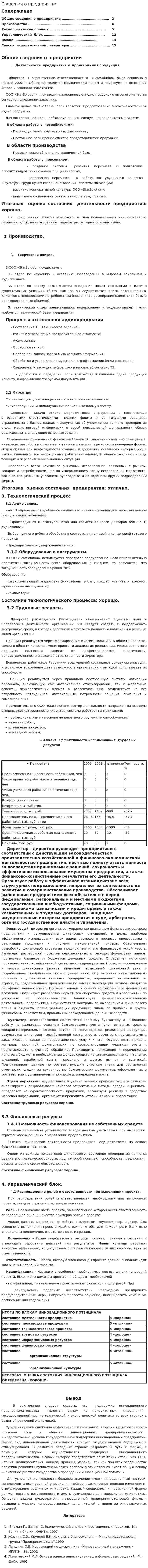 Сведения о предприятие