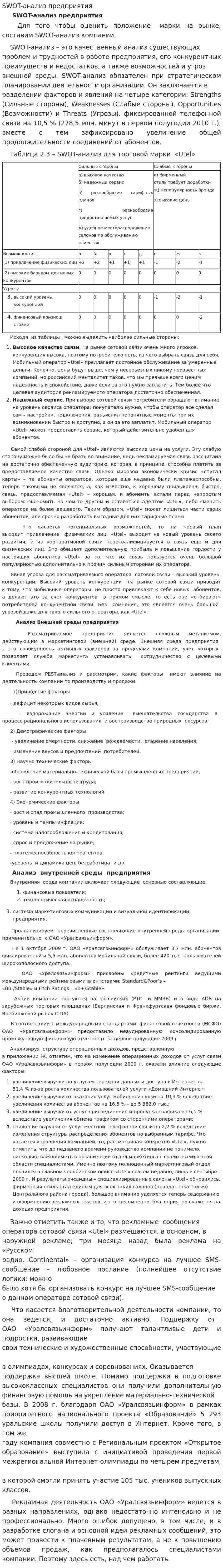 SWOT-анализ предприятия. 3