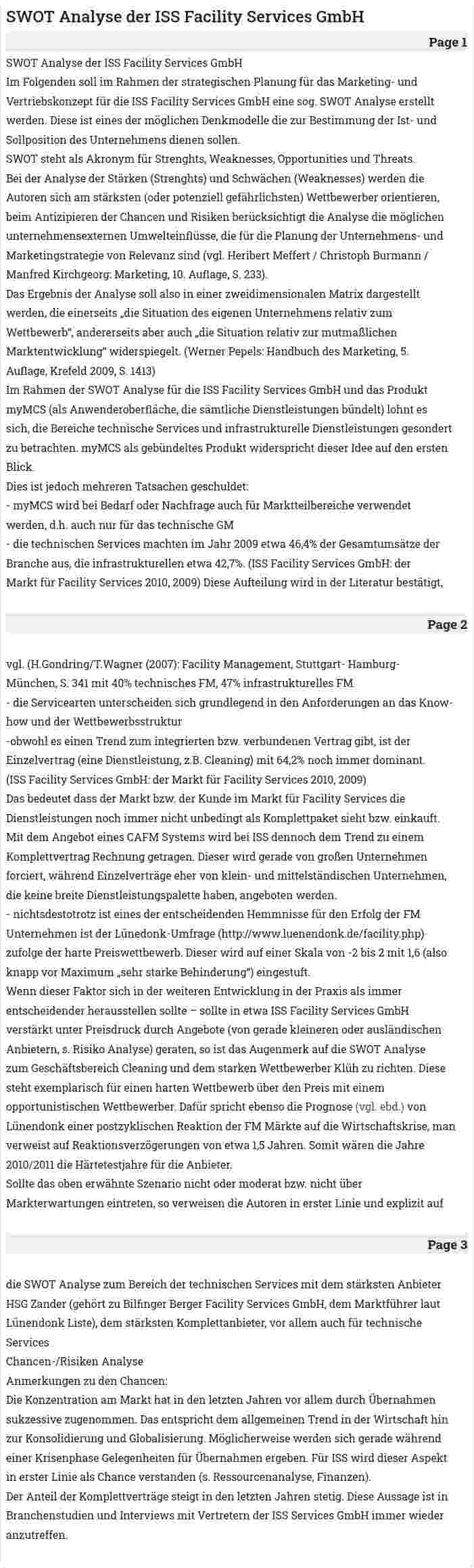 SWOT Analyse der ISS Facility Services GmbH