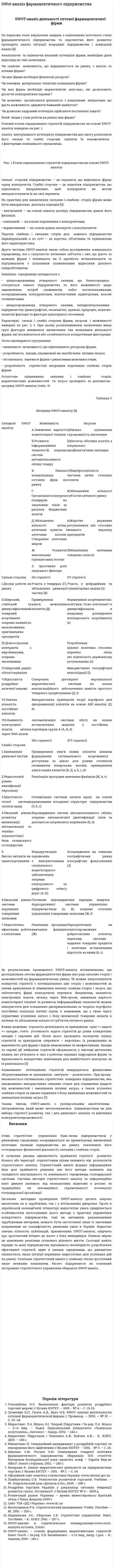 SWot аналіз фармацевтичного підприємства