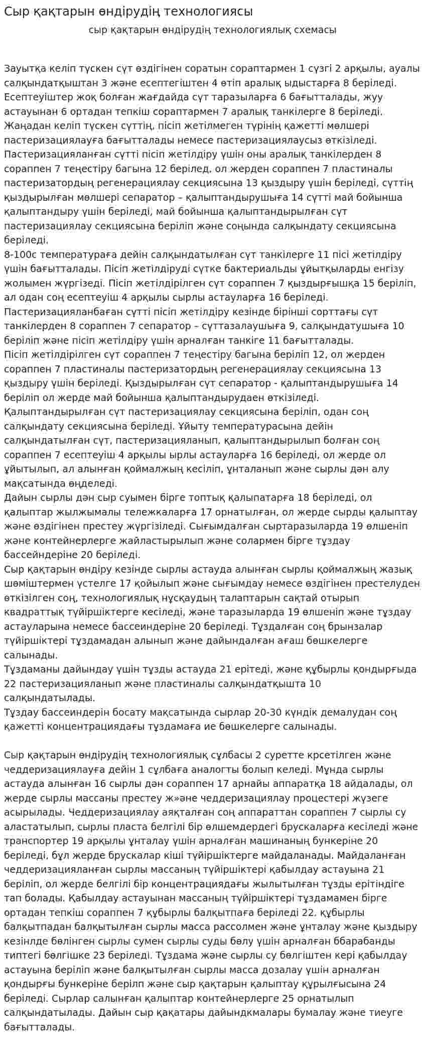 Сыр қақтарын өндірудің технологиясы