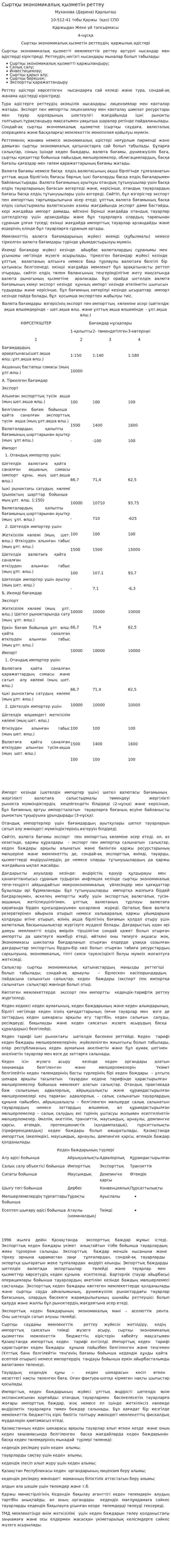 Сыртқы экономикалық қызметін реттеу