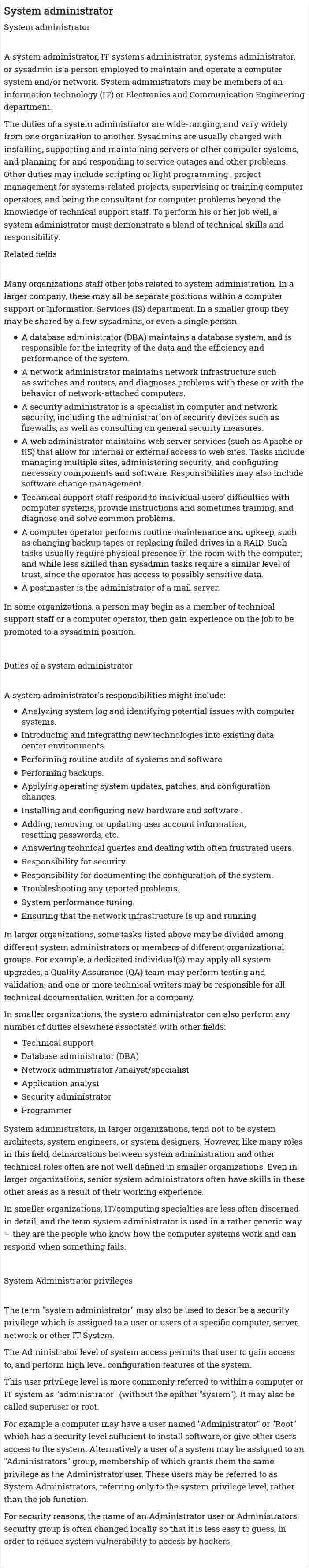 System administrator