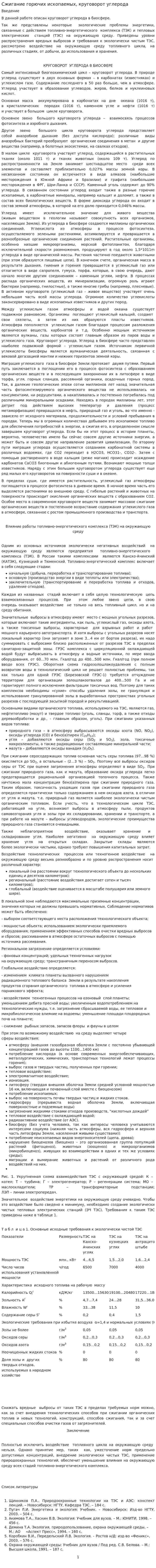 Сжигание горючих ископаемых, круговорот углерода