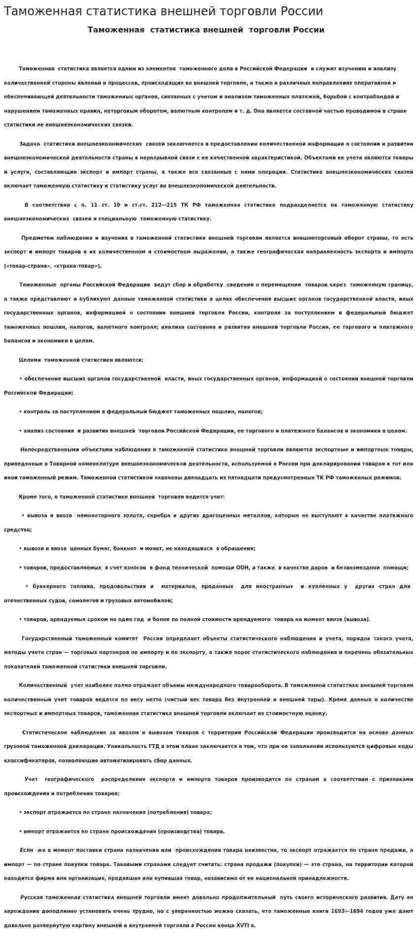 Таможенная статистика внешней торговли России. 2