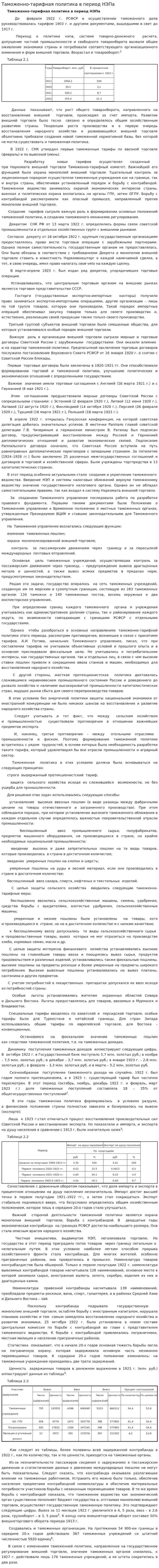 Таможенно-тарифная политика в период НЭПа