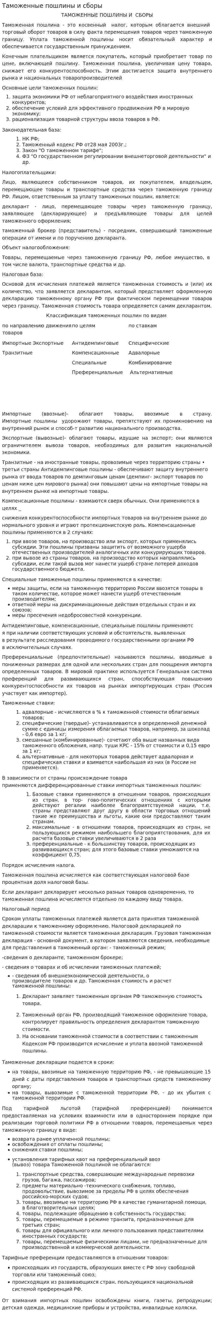 Таможенные пошлины и сборы. 2