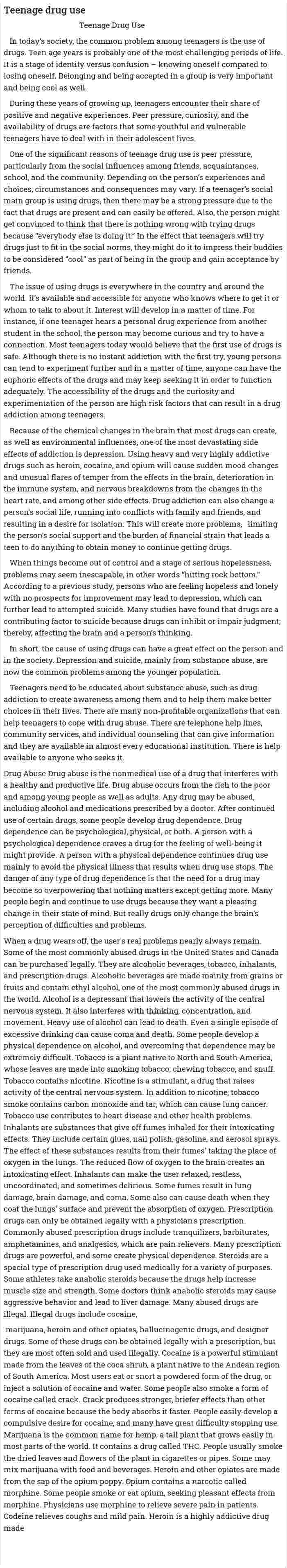 Teenage drug use
