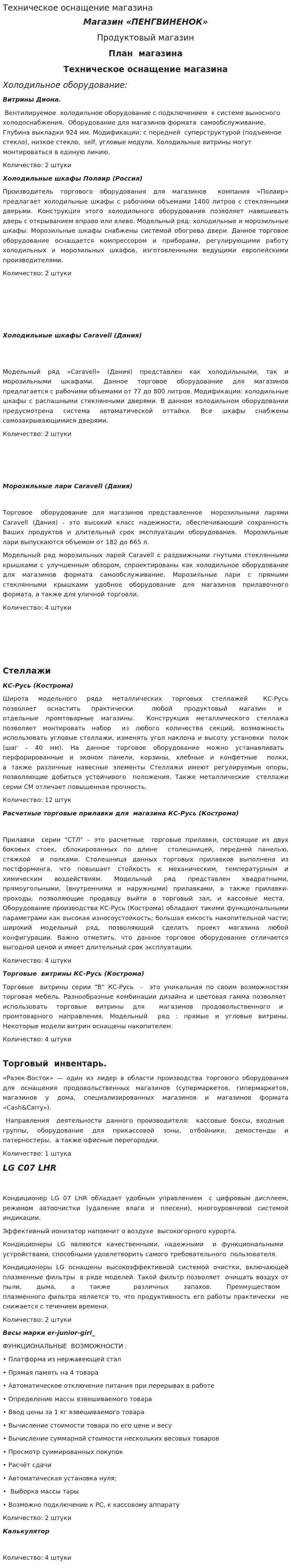 Техническое оснащение магазина