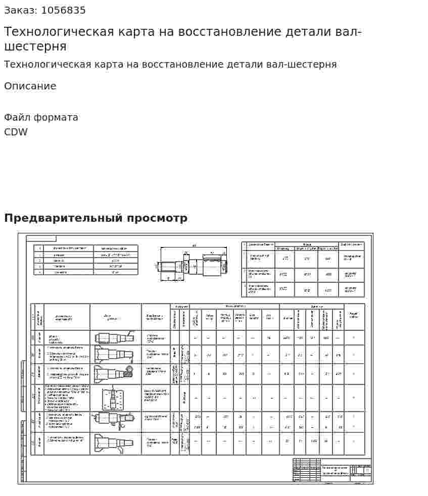 Технологическая карта на восстановление детали вал-шестерня 