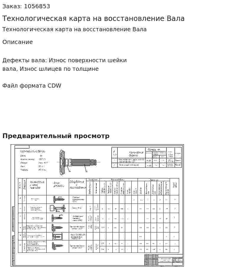Технологическая карта на восстановление Вала 