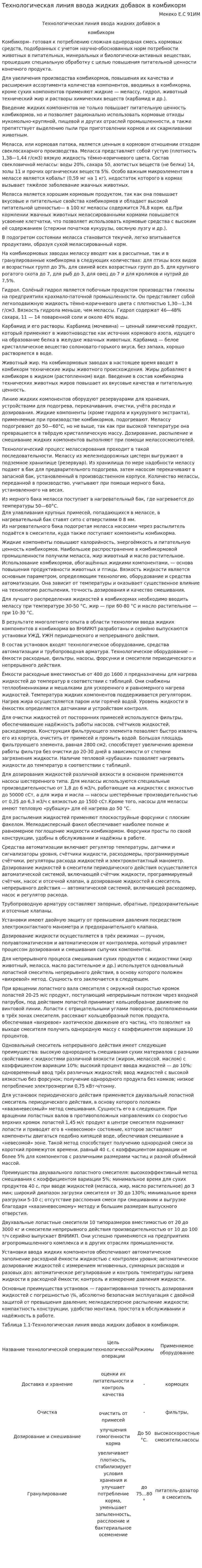 Технологическая линия ввода жидких добавок в комбикорм
