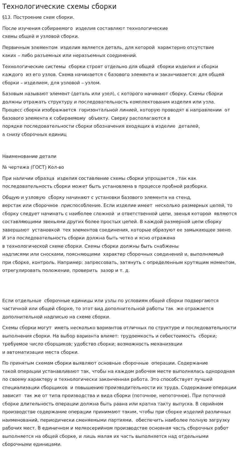 Технологические схемы сборки
