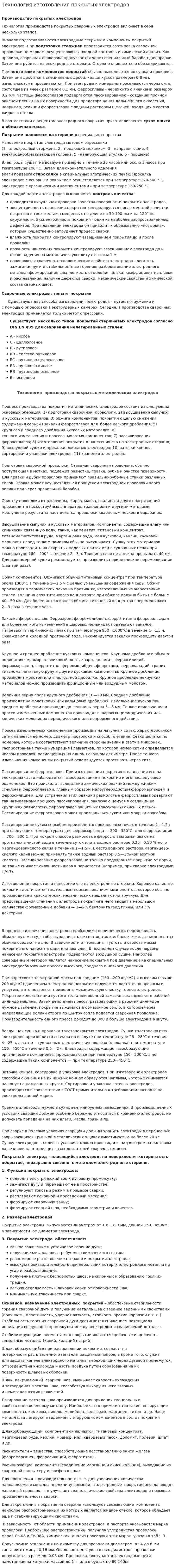 Технология изготовления покрытых электродов