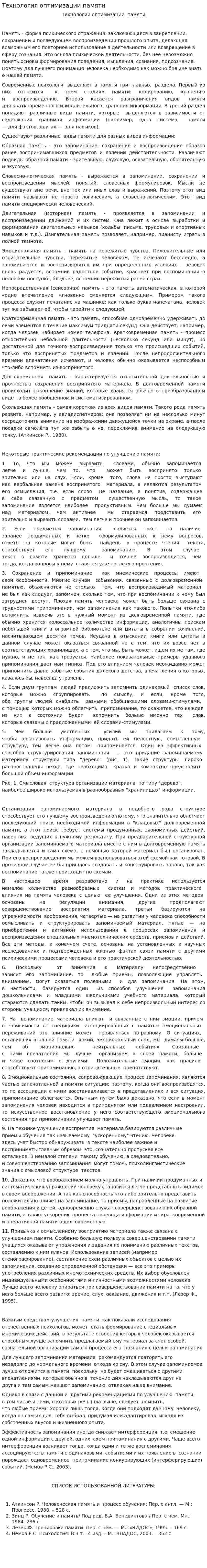 Технология оптимизации памяти. 2