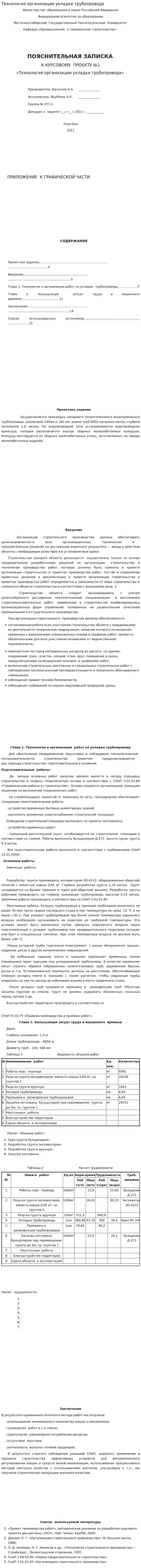 Технология организации укладки трубопровода