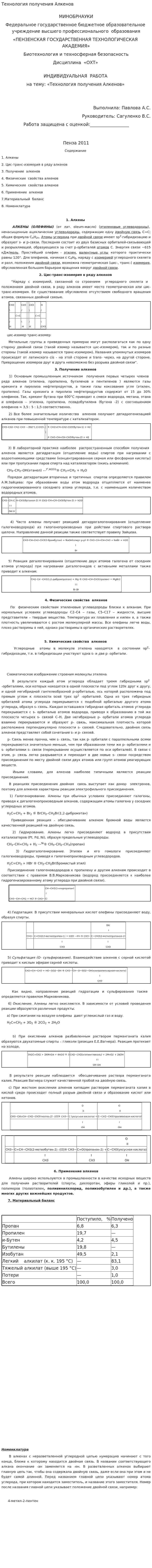 Технология получения Алкенов