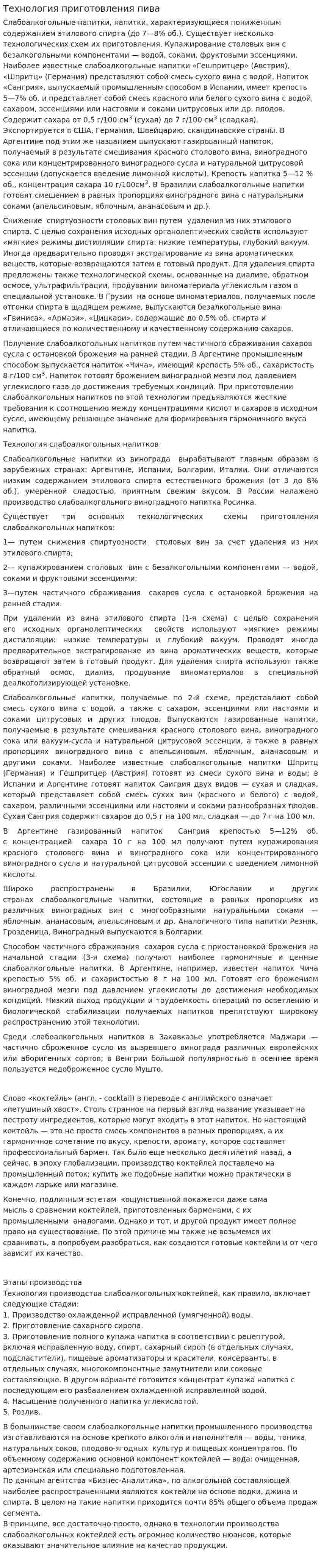 Технология приготовления пива