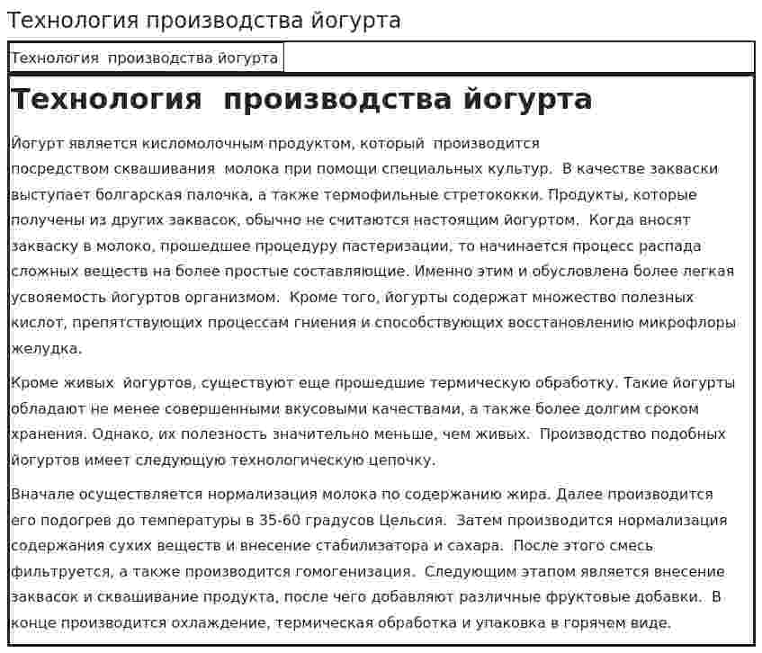 Технология производства йогурта