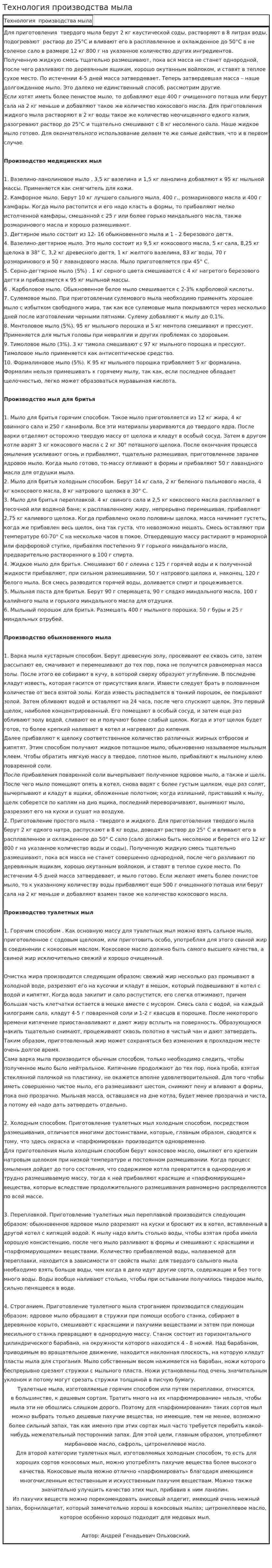 Технология производства мыла. 2
