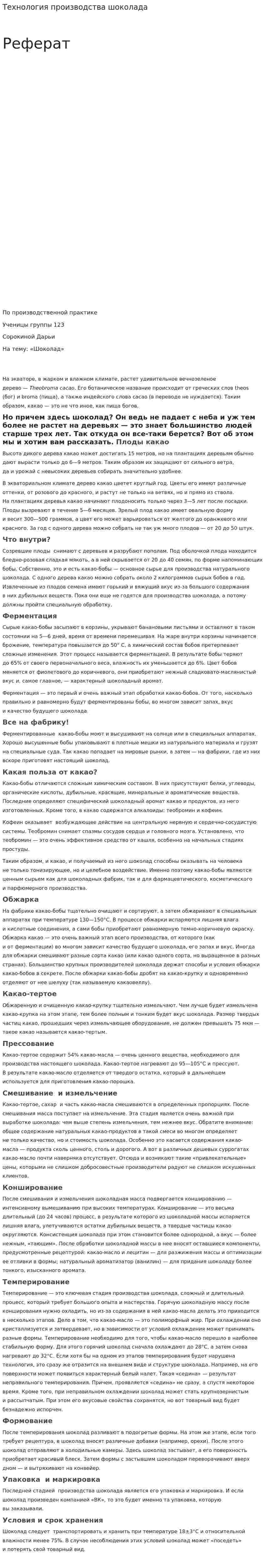 Технология производства шоколада