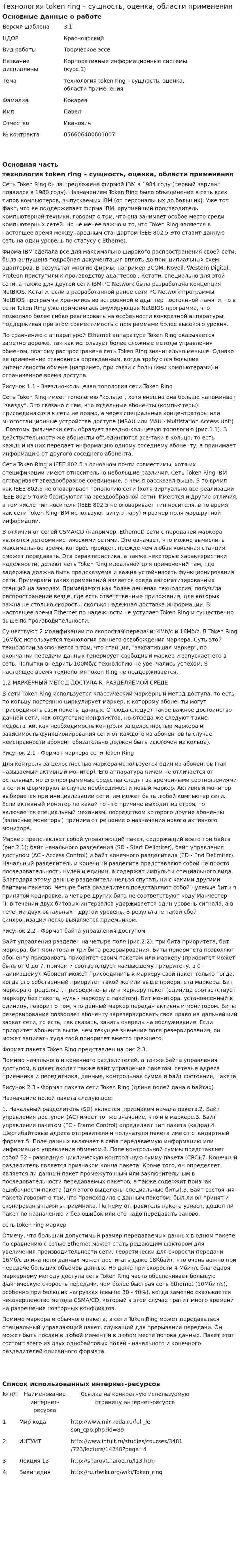 Технология token ring – сущность, оценка, области применения
