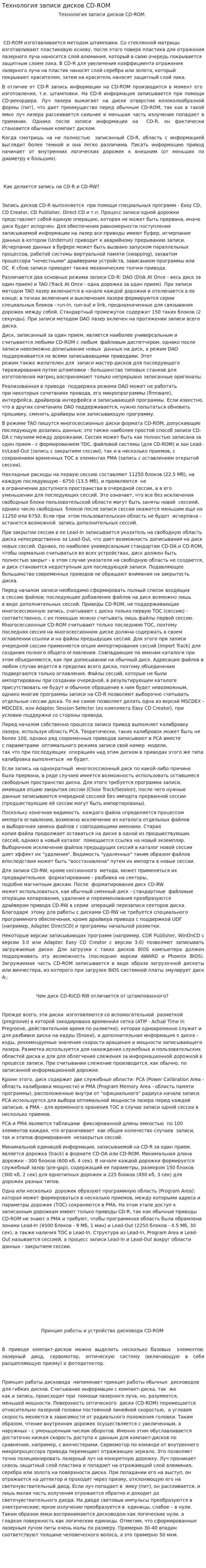 Технология записи дисков CD-ROM