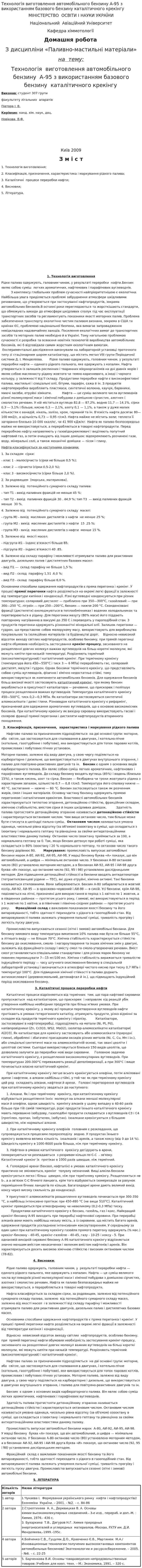 Технологія виготовлення автомобільного бензину А-95 з використанням базового бензину каталітичного крекінгу