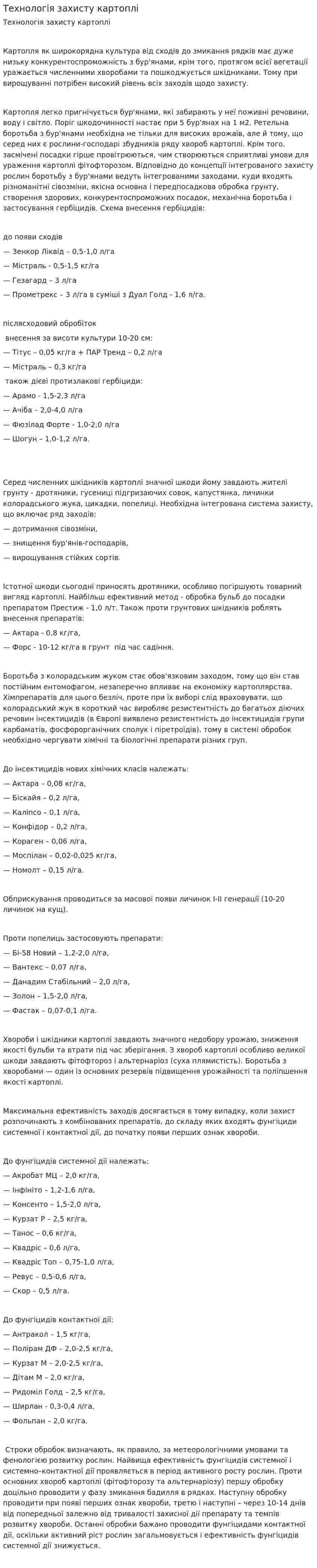 Технологія захисту картоплі