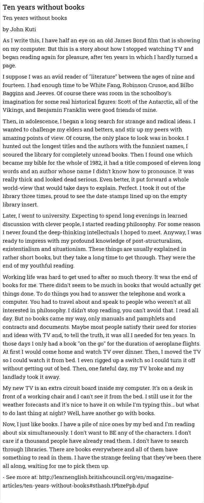 Ten years without books