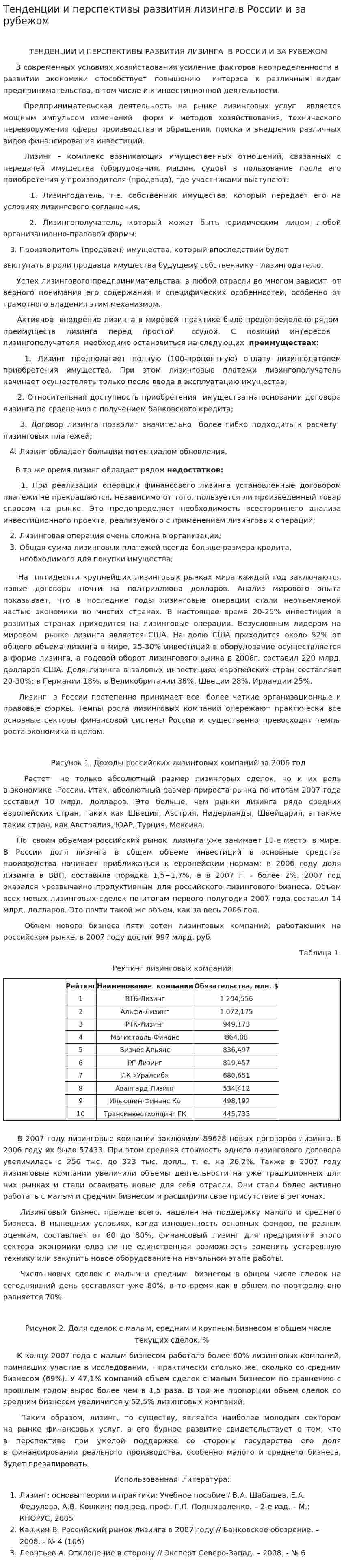 Тенденции и перспективы развития лизинга в России и за рубежом