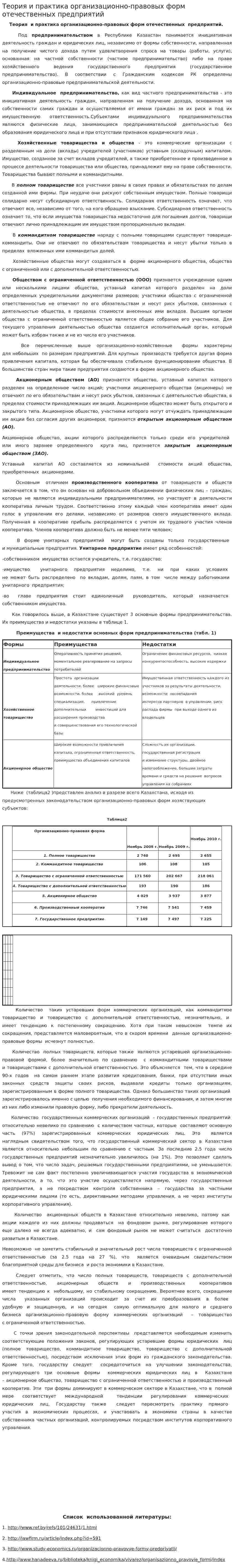 Теория и практика организационно-правовых форм отечественных предприятий