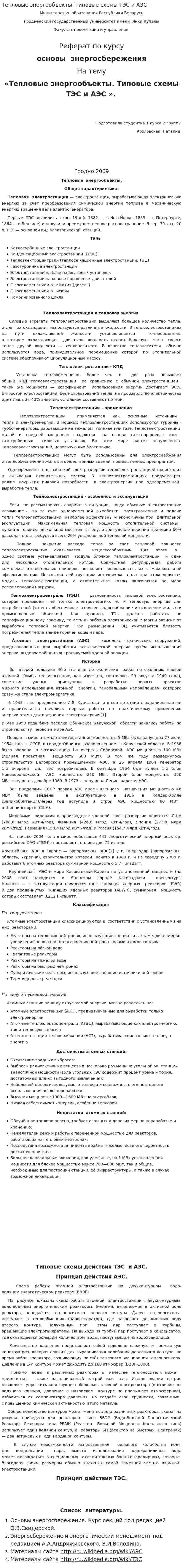 Тепловые энергообъекты. Типовые схемы ТЭС и АЭС