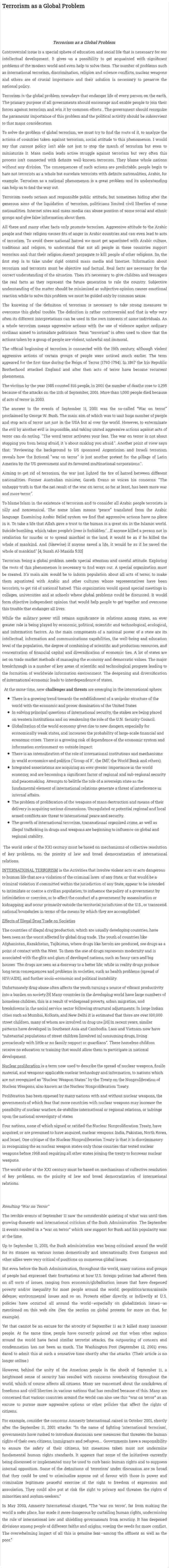 Terrorism as a Global Problem