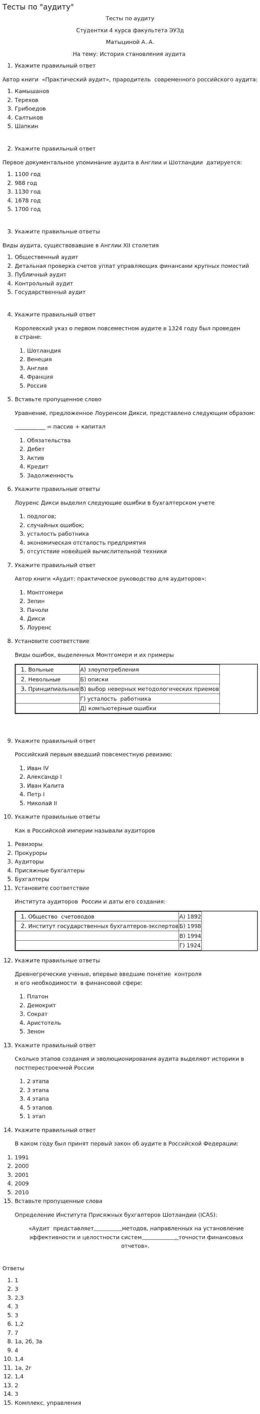 Тесты по "аудиту"