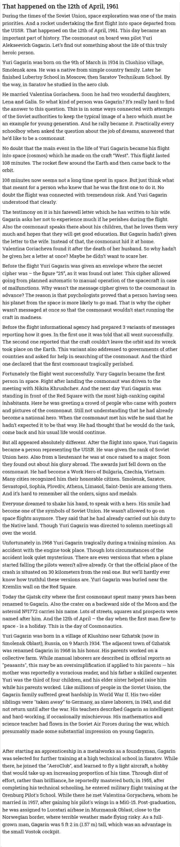 That happened on the 12th of April, 1961