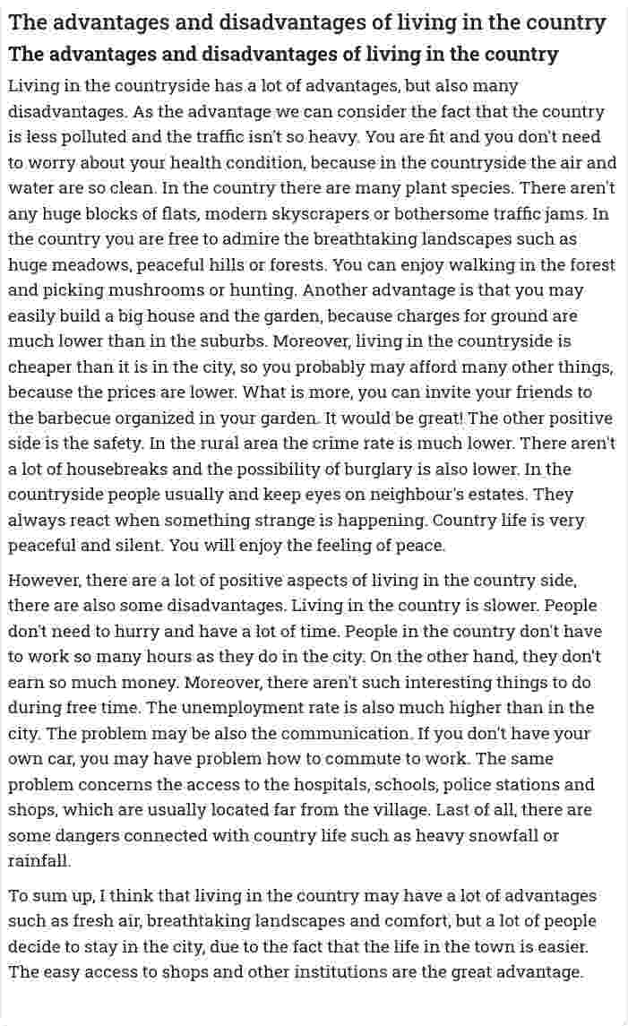 The advantages and disadvantages of living in the country