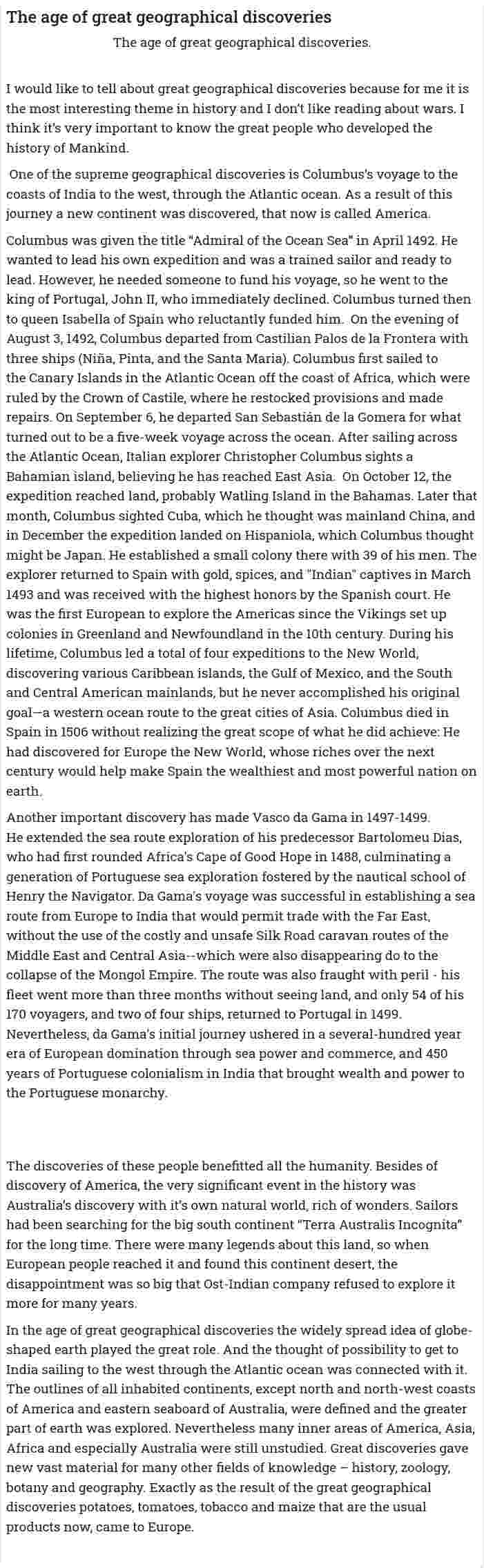 The age of great geographical discoveries