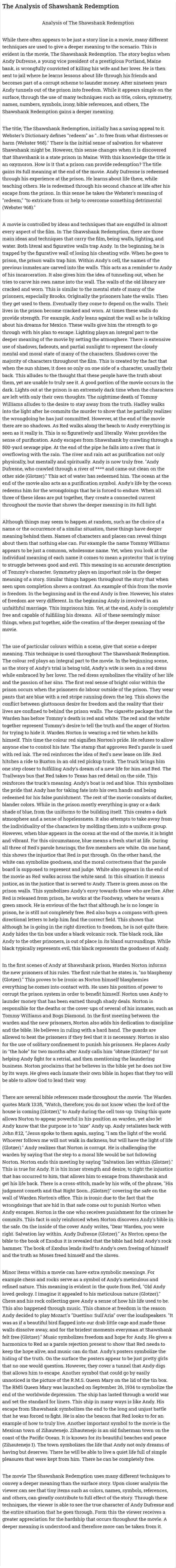 The Analysis of Shawshank Redemption