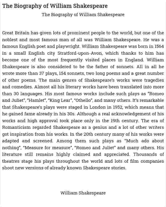 The Biography of William Shakespeare
