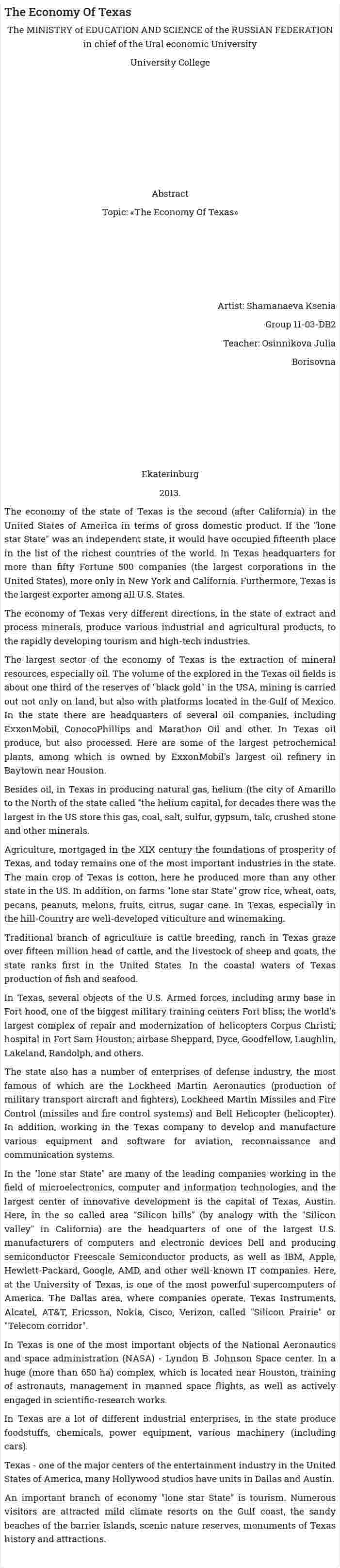 The Economy Of Texas