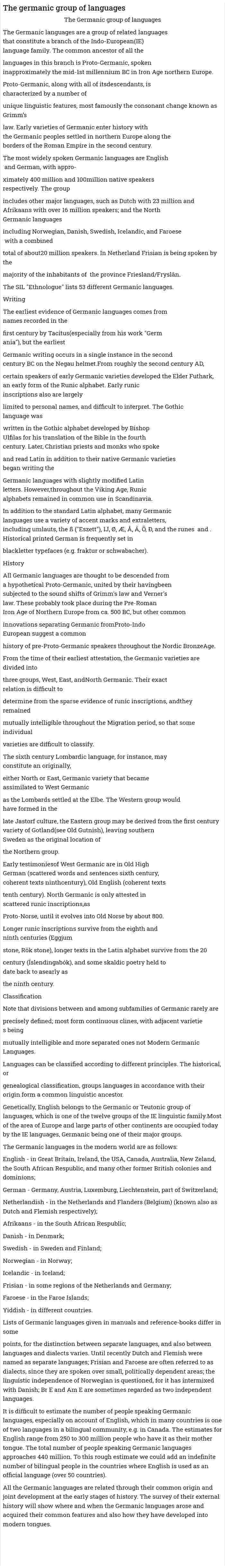 The germanic group of languages