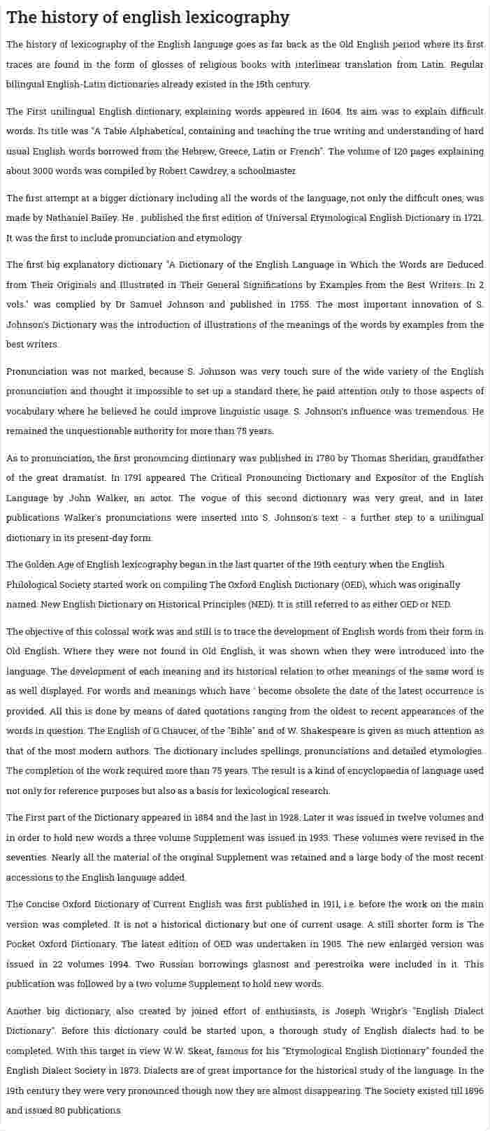 The history of english lexicography