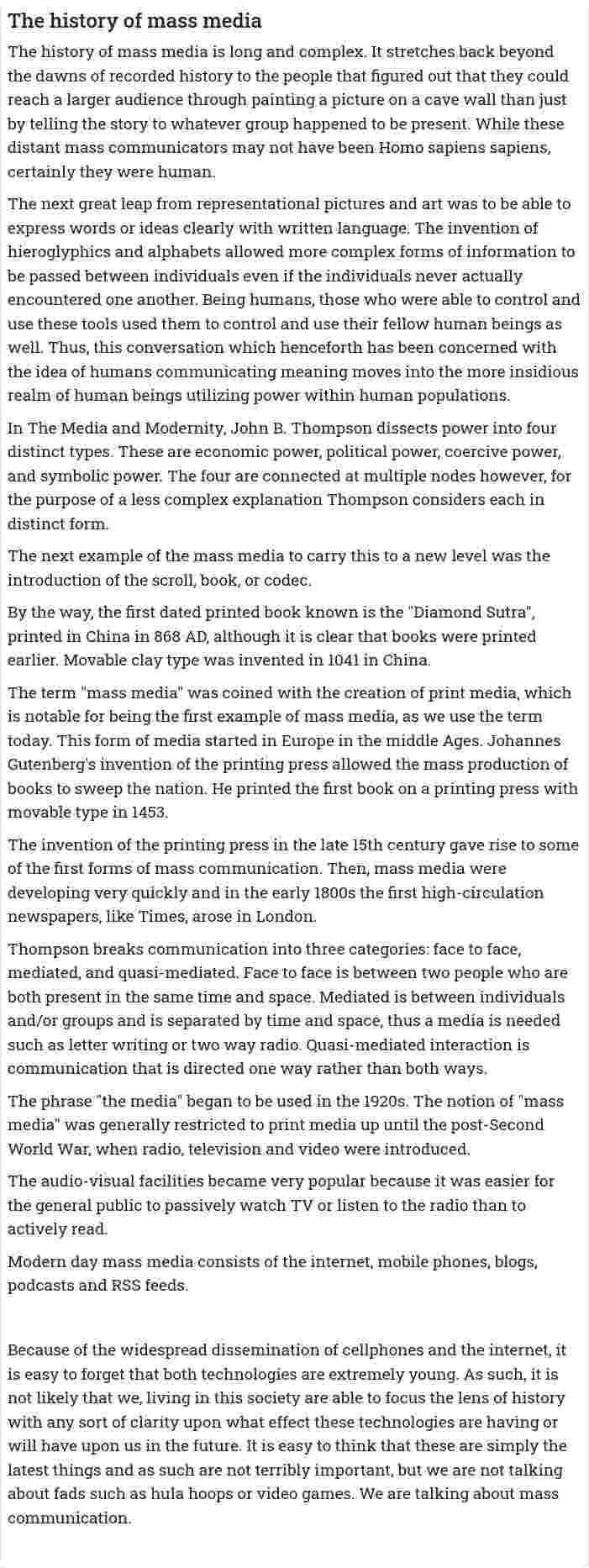 The history of mass media
