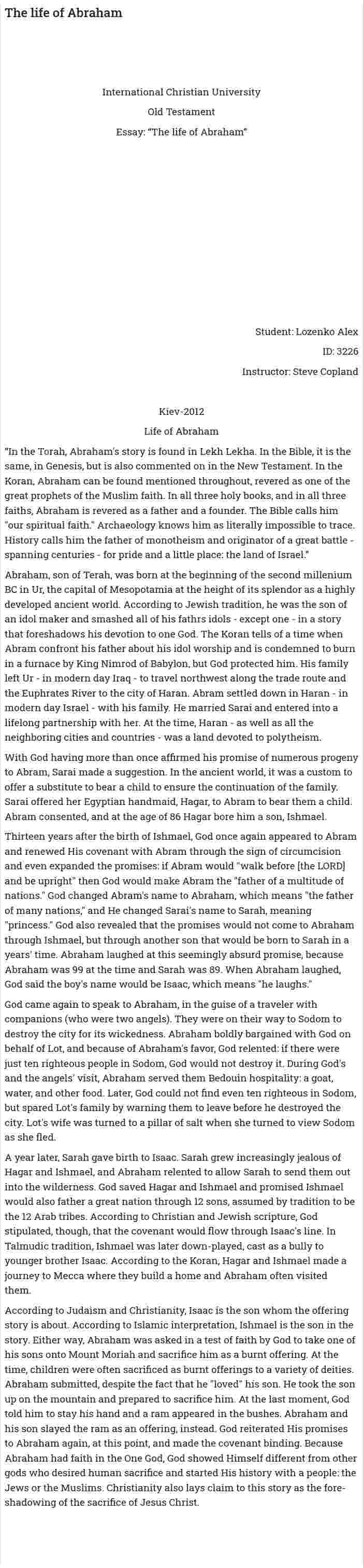 The life of Abraham