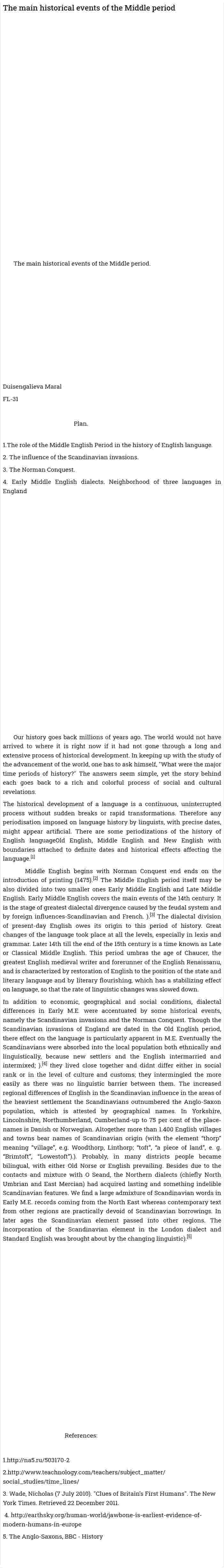 The main historical events of the Middle period
